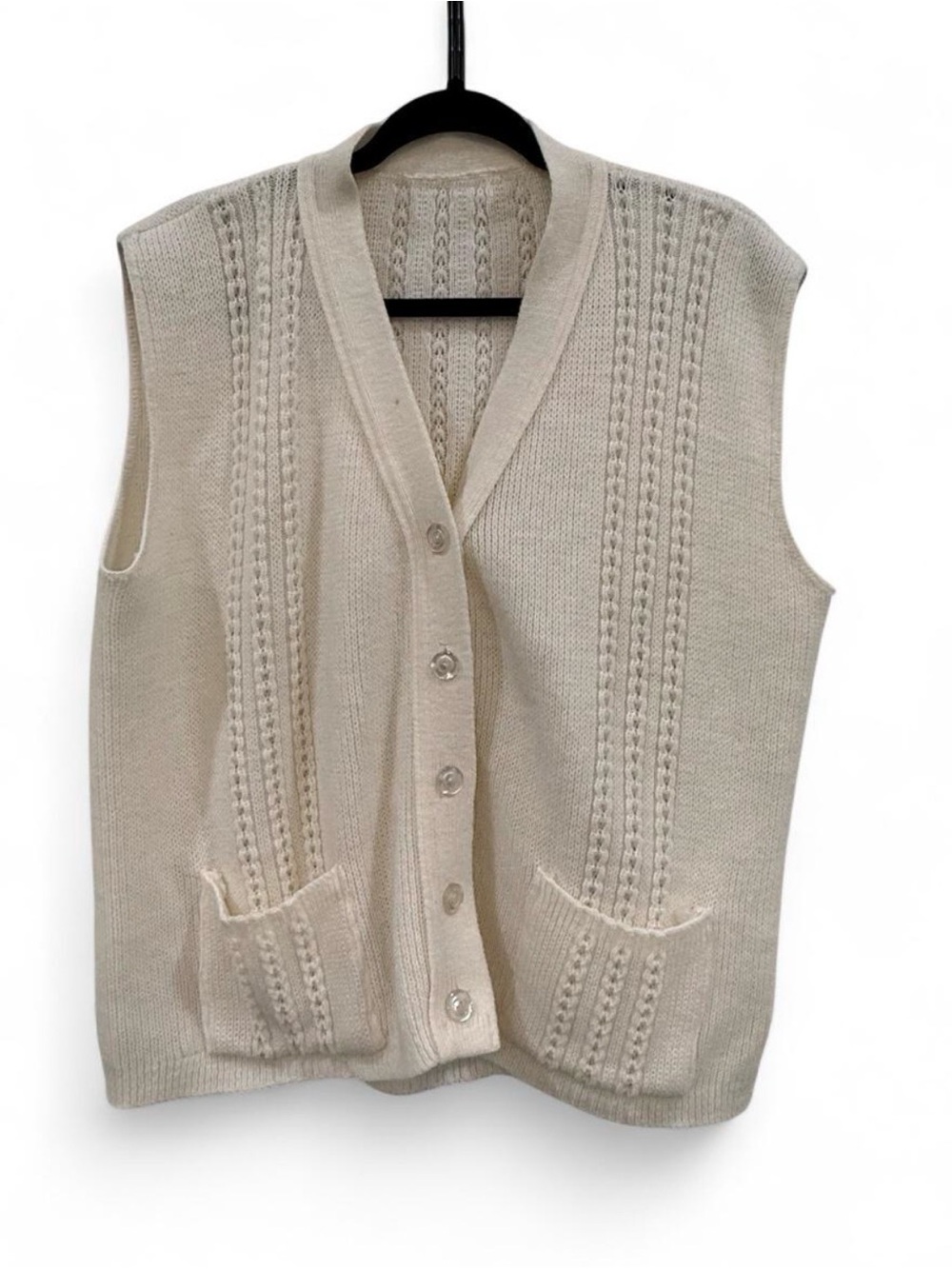 Cream V-Neck Button-Front Sweater Vest